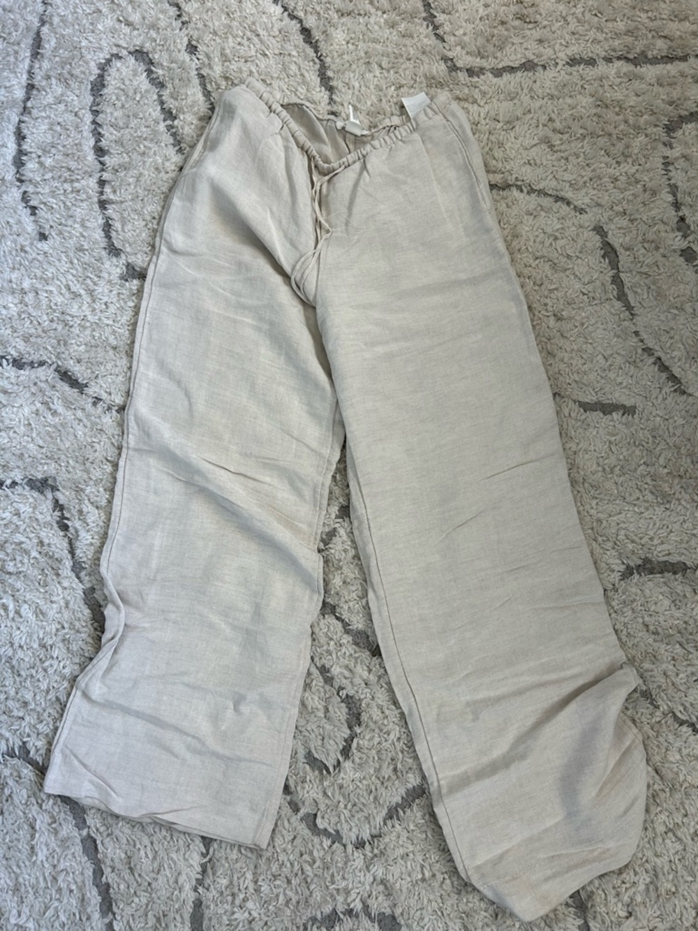 H&M Wide Leg Linen-Blend Pants in Light Beige
